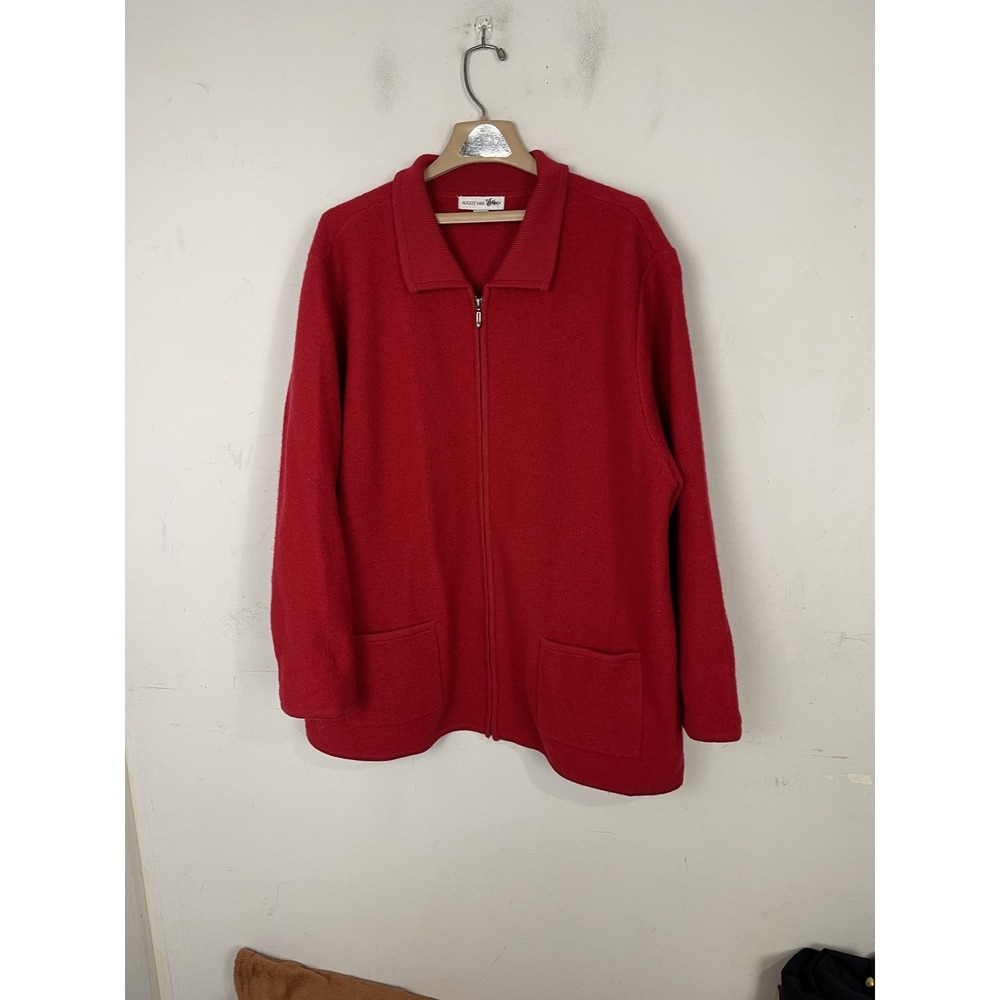 AUGUST MAX Woman 3X Red‎ 100% Wool Full Zip Cardigan Jacket Pockets